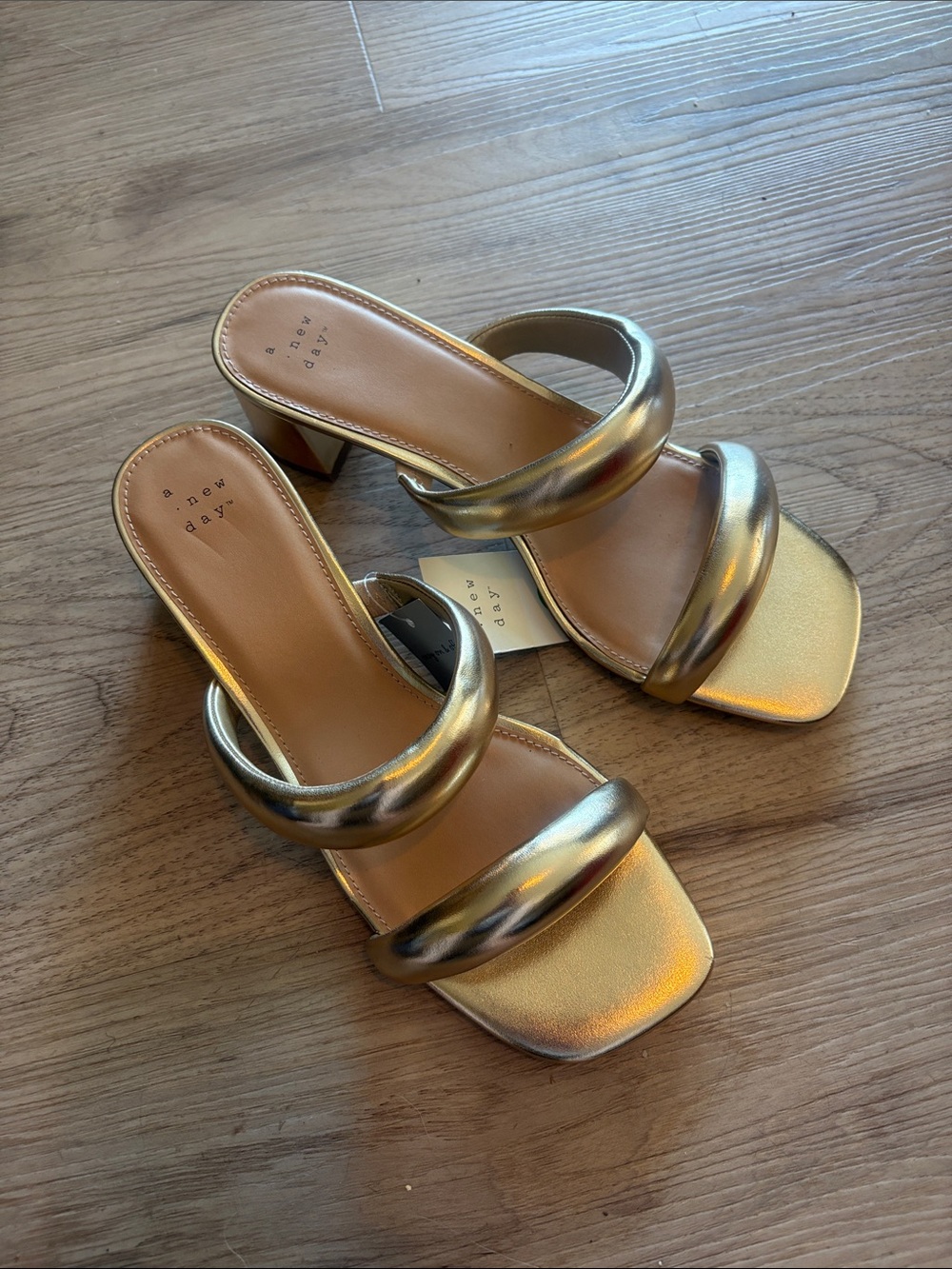 a new day Metallic Gold Padded Double-Strap Slide Sandals size 10 - Picture 2 of 8